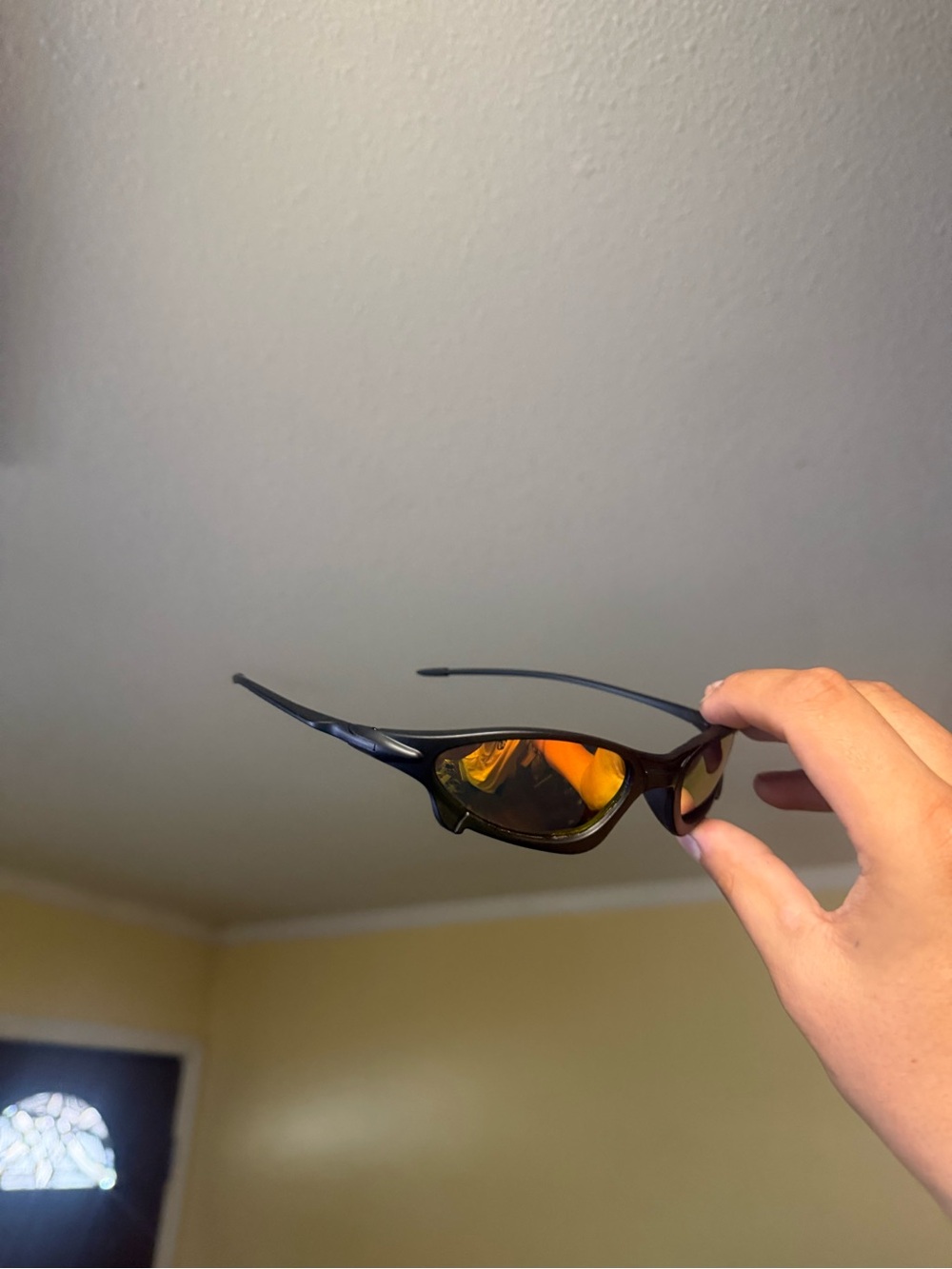 Men's Black Sport Sunglasses with Orange Lenses oaks